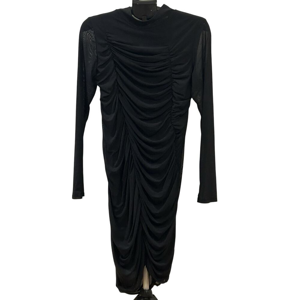 NWT Circus NY Black Ruched Long Sleeve Mesh Dress Women's size XL